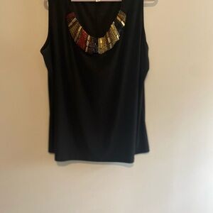 Elegant Black Sleeveless Top with Beaded Necklace